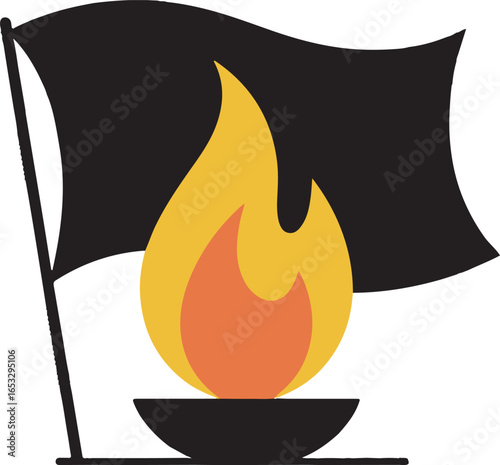 Eternal Flame Silhouette with Flag on Transparent Background Vector Illustration