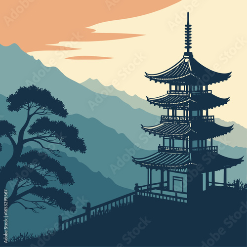 vector illustration of japanese pagoda