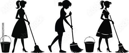Women Sweeping and Mopping