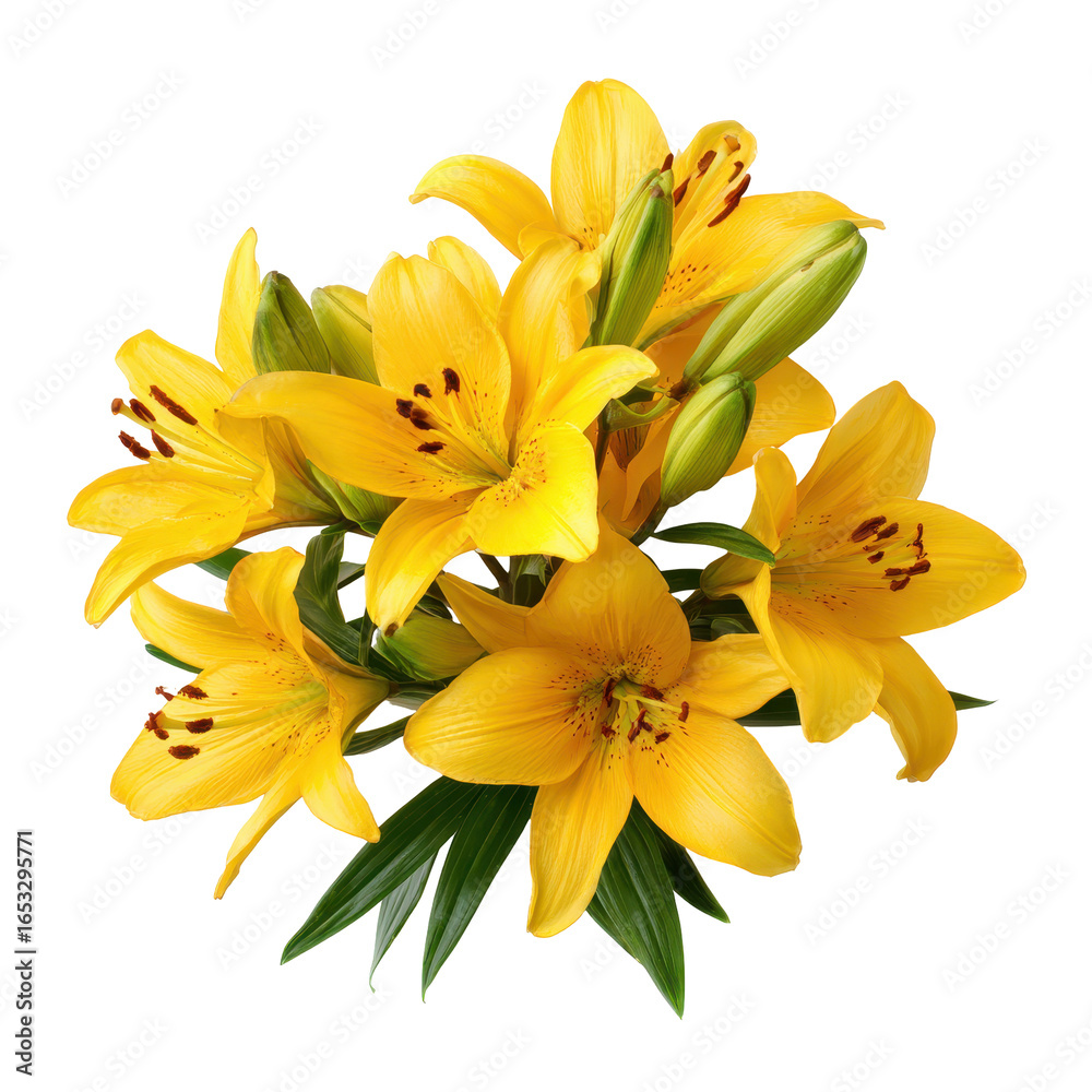 Obraz premium Bright yellow lilies arranged beautifully in a bouquet for decoration and celebration purposes