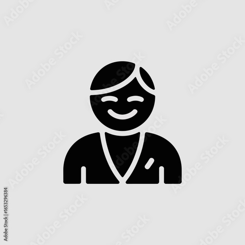 Minimalist, solid glyph style emoji depicting the head and shoulders of a person, in vector format. minimal logo mark, black on a white background