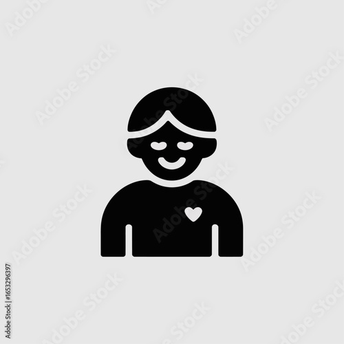 Minimalist, solid glyph style emoji depicting the head and shoulders of a person, in vector format. minimal logo mark, black on a white background