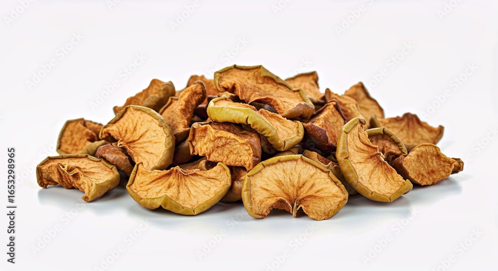 Dried Apple Pieces for Tea Blend on White Background Dried Apple Pieces for Tea Blend on White Background