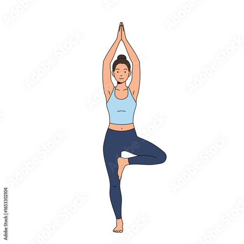 woman in yoga pose with hands together above her head