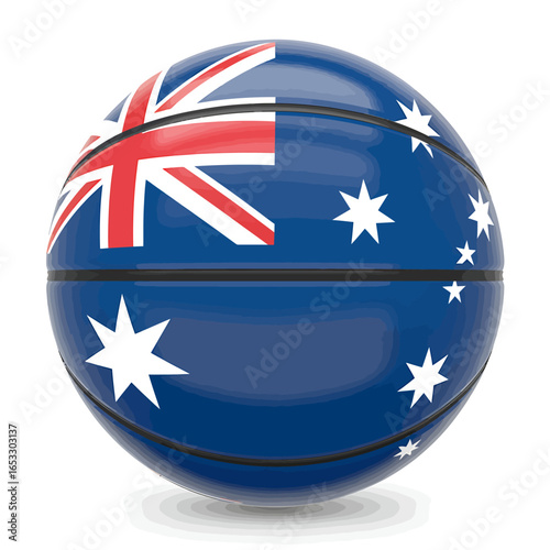 Basketball with the Australian flag design for sports and national representation with white background studio shot emphasizing patriotism and athletic spirit