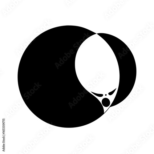 Vector art of abstract circular shape with internal detail and shadow icon