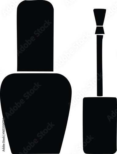 Black nail polish bottle and applicator beauty
