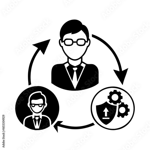Vector art of business process management icon with people and gears  icon