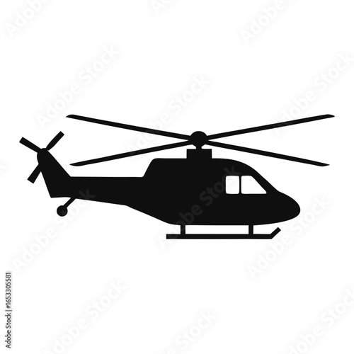 Black silhouette of a helicopter with rotor blades and tail rotor aircraft rotorcraft