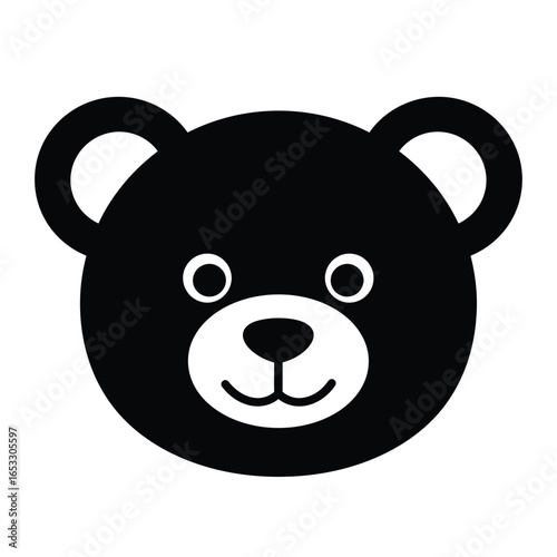 A black and white illustration of a cute bear face