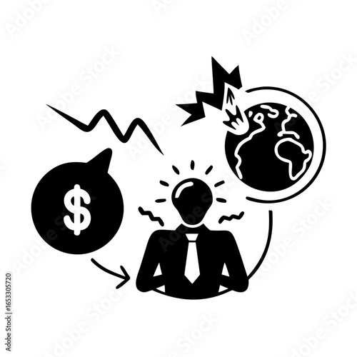 Vector art of global financial crisis and business problem solving with money impact and stress
