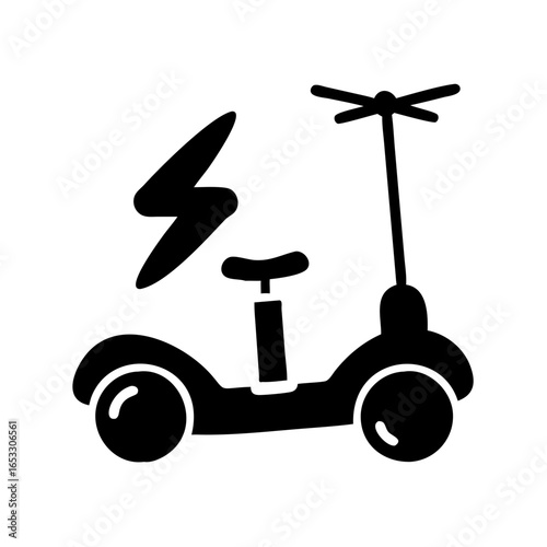 Vector art of black silhouette of an electric scooter with a lightning bolt symbol, representing power and ecofriendly transport