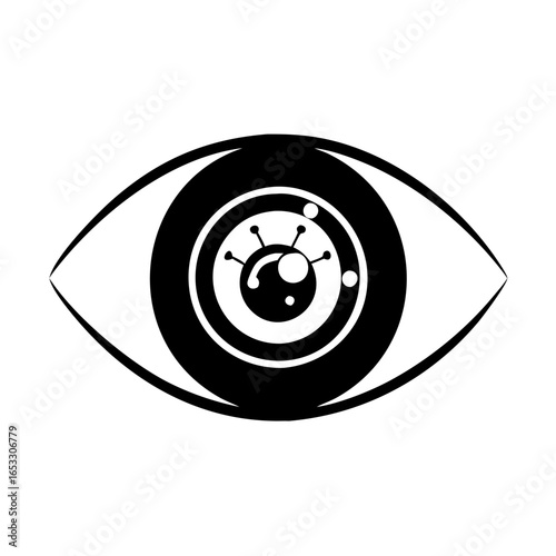 Vector art of stylized black and white illustration of an eye with a detailed iris, isolated icon