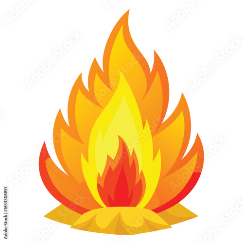 Bright orange and yellow flames burning with a red core fire heat
