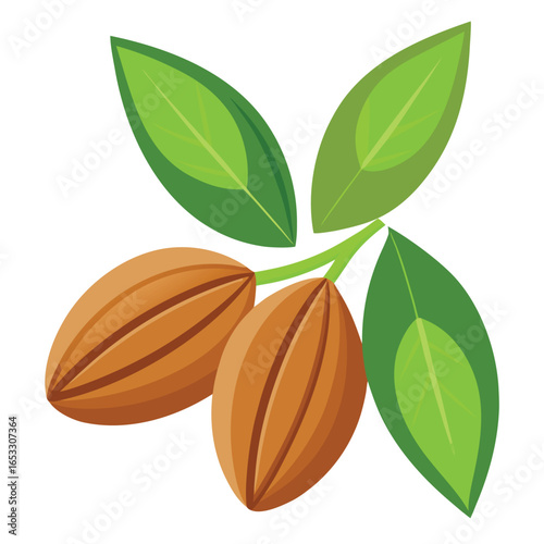 Brown cocoa pods with green leaves cacao beans brown pods