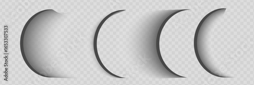 Square and rectangle box shadow effects. Realistic overlay and transparent shadows vector set, shades falling from objects on floor with soft black edges and dark corners, transparent background