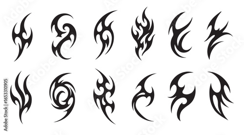 y2k neo tribal sigilism tatto pack. Flame shape in liquid mercury. abstract neo tribal cyber sigil gothic melted modern burn form, design element. 2d vector illustration