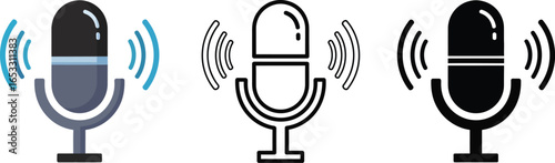 Microphone vector icon set audio recording podcasting voice
