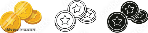 Gold coins with star vector illustration reward concept art