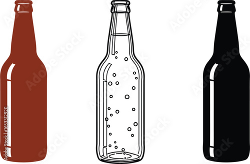 Beer bottle vector illustration brown glass bottle design set