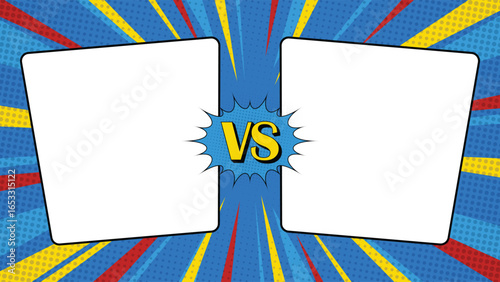 Pop art comic style VS background with blue halftone rays and colorful dynamic lines perfect for posters competitions gaming tournaments battle events and creative design projects
