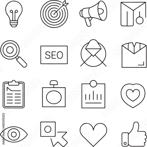 Marketing line icons for business strategy and social media campaign