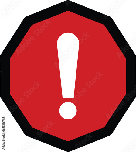 Red octagonal warning sign with a white exclamation mark, isolated on white background