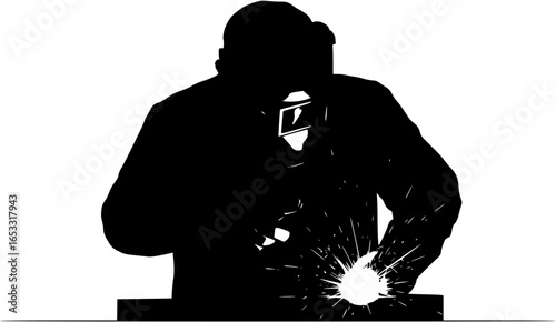 Welder logo Vectors Illustrations silhouette working with helmet
