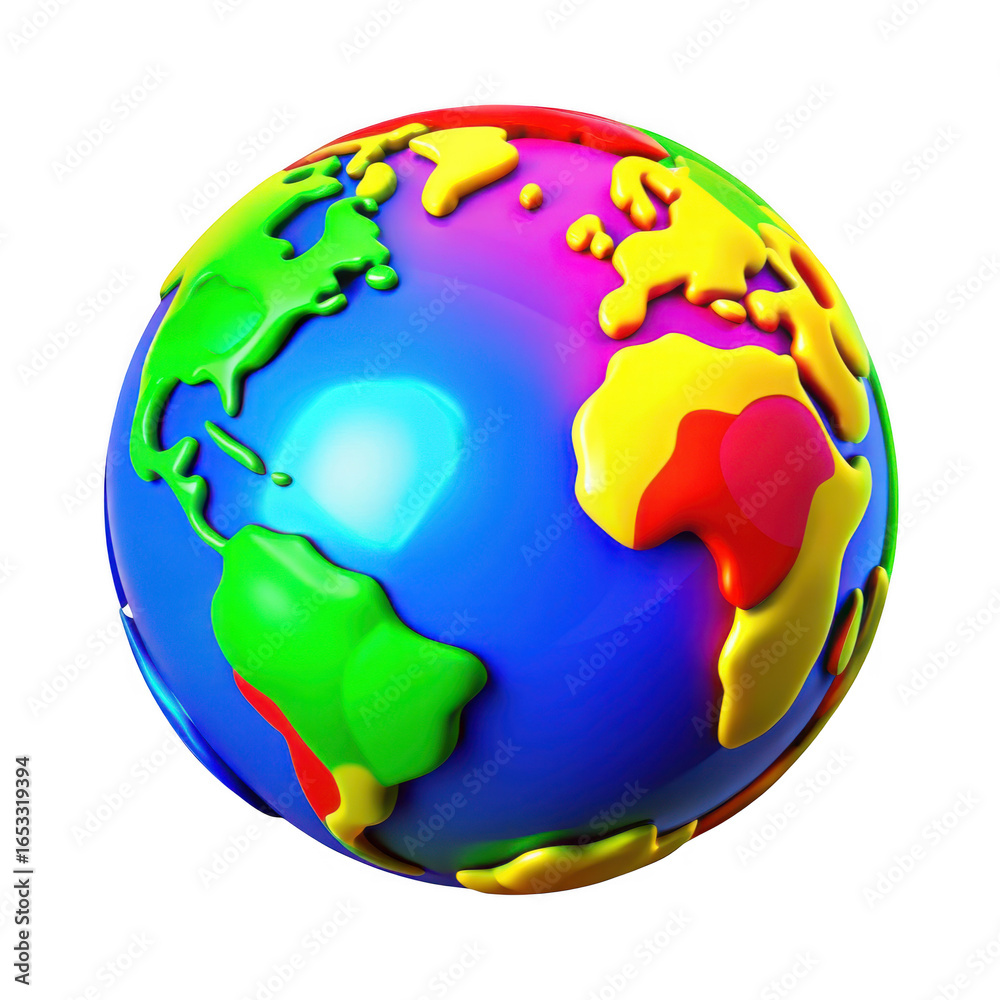 Naklejka premium 3d stylized globe with vibrant continents isolated on transparent background