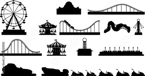 Entertaiment horizontal banner with black park ride silhouettes