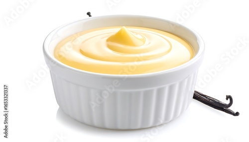 Creamy vanilla pudding in a white bowl