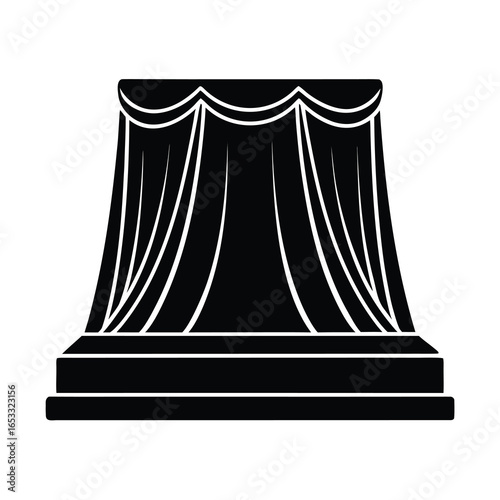 Vector art of black icon of a stage with draped curtains a pedestal, isolated