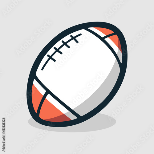 Red and white elongated rugby ball