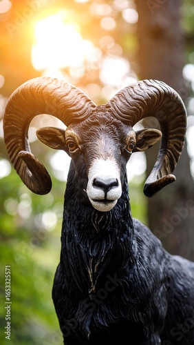 Close-up of a ram statue in a park