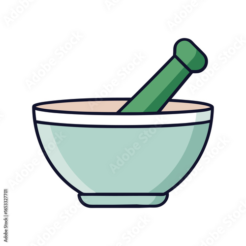Mortar and Pestle Vector Illustration for Pharmacy, Herbal Medicine, Healthcare, Ayurveda, and Natural Remedy Concepts in Medical Design