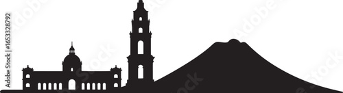 Guadalajara Skyline Silhouette Vector Illustration with Cathedral and Volcano Landscape View