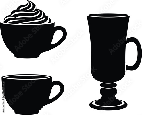 Coffee cups vector illustration black and white drink set art