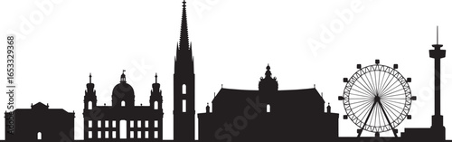 Hannover Skyline Silhouette Vector Illustration with Ferris Wheel on Transparent Backdrop