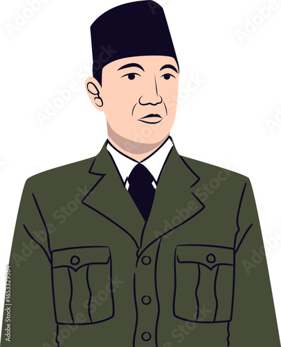 A vector illustration of a man in a dark suit and hat, a portrait.