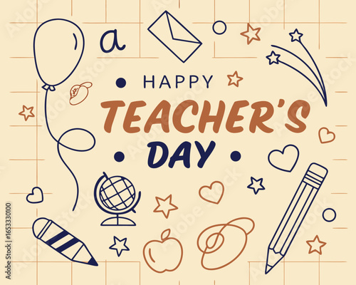 Vector art of happy teachers day greeting with school supplies and festive elements