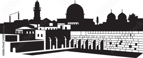 Jerusalem Israel Skyline Silhouette Vector Illustration with Dome of the Rock View