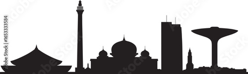 Photography Kuala Lumpur Malaysia Skyline Silhouette Vector Illustration with Landmark Build
