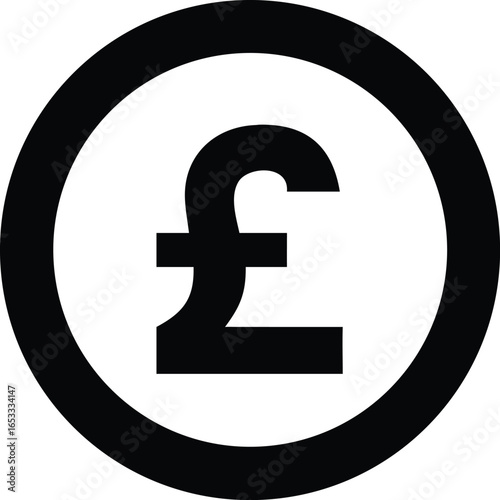 Black pound sterling currency symbol isolated on white background