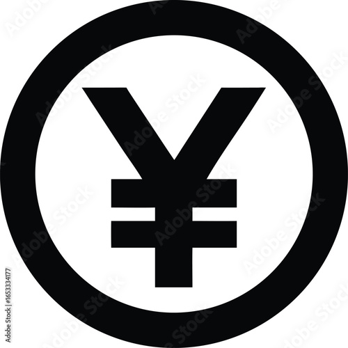 Black yen currency symbol isolated on white background