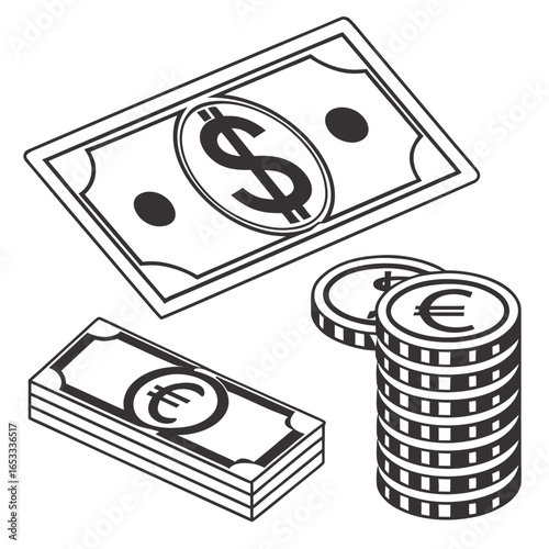 Dollar and euro currency illustration, money vector design for financial and business related content design use