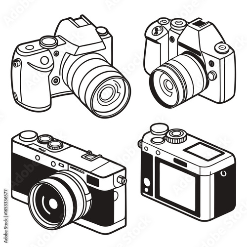 Stock vector illustration of professional digital slr camera photography equipment for photographers hobbyists