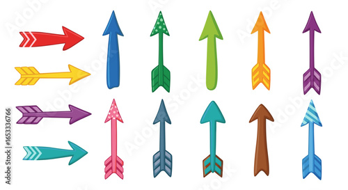 Collection of colorful arrows pointing in various directions design