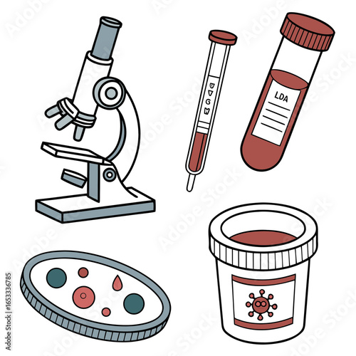 Illustration of laboratory equipment for scientific research and medical analysis purposes shown here