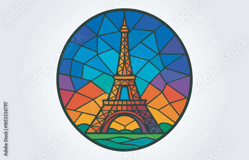 Eiffel Tower Round logo or Label Vector Template