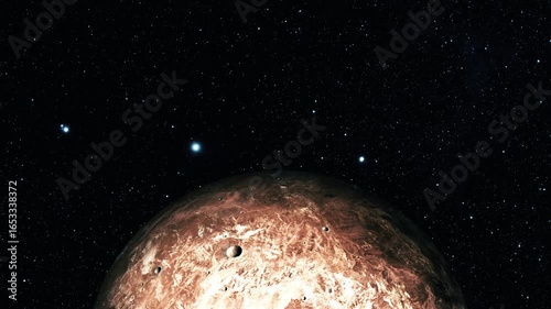 Reddish Rocky Planet in Starry Space, 3d Realistic Makemake Fictional Planet